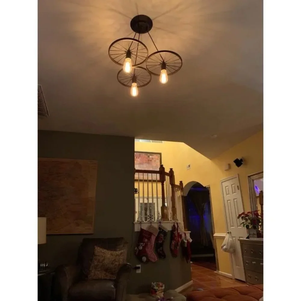 Rustic 3 Bulb Wagon Wheel Chandelier Distressed Bronze Finish Home Business